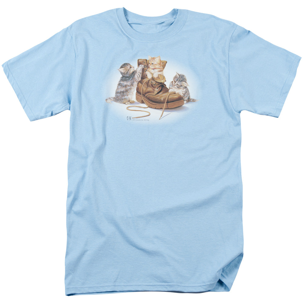 Wildlife Playful Kittens Mens T Shirt Light Blue