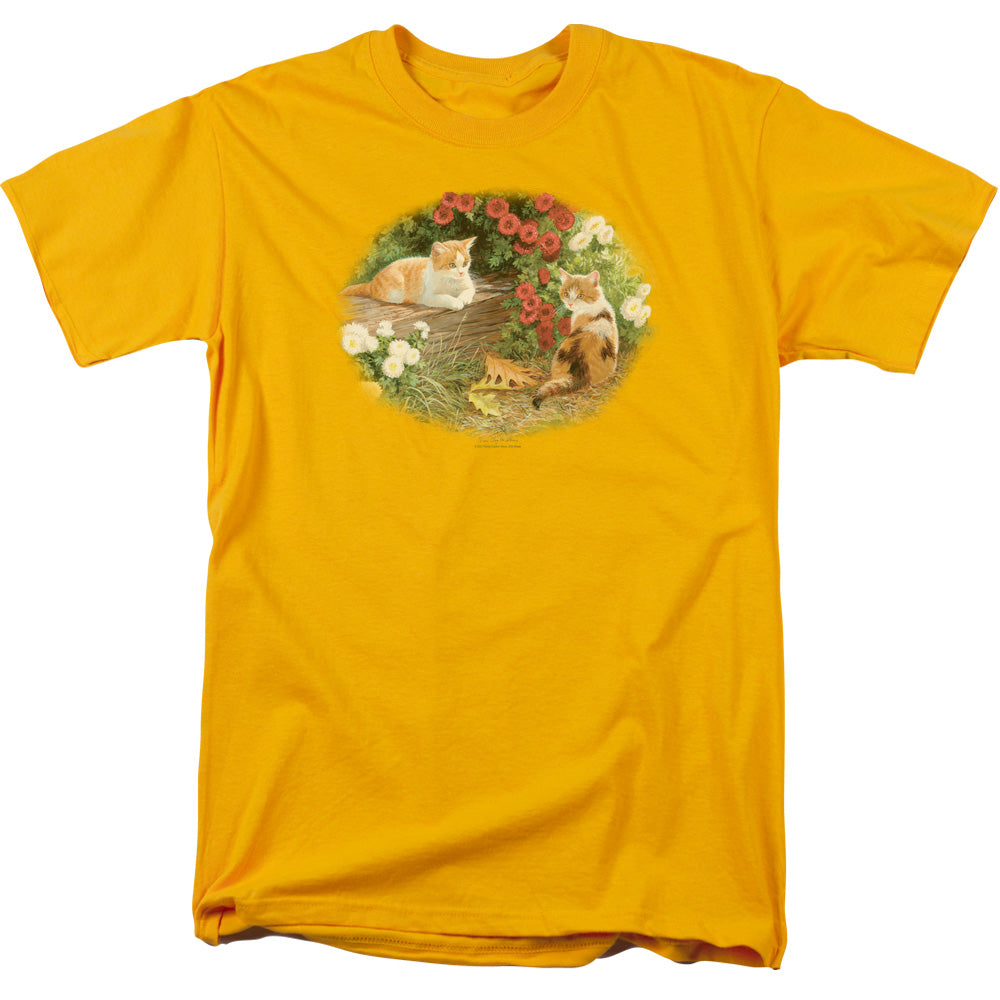 Wildlife Kittens And Mums Mens T Shirt Gold