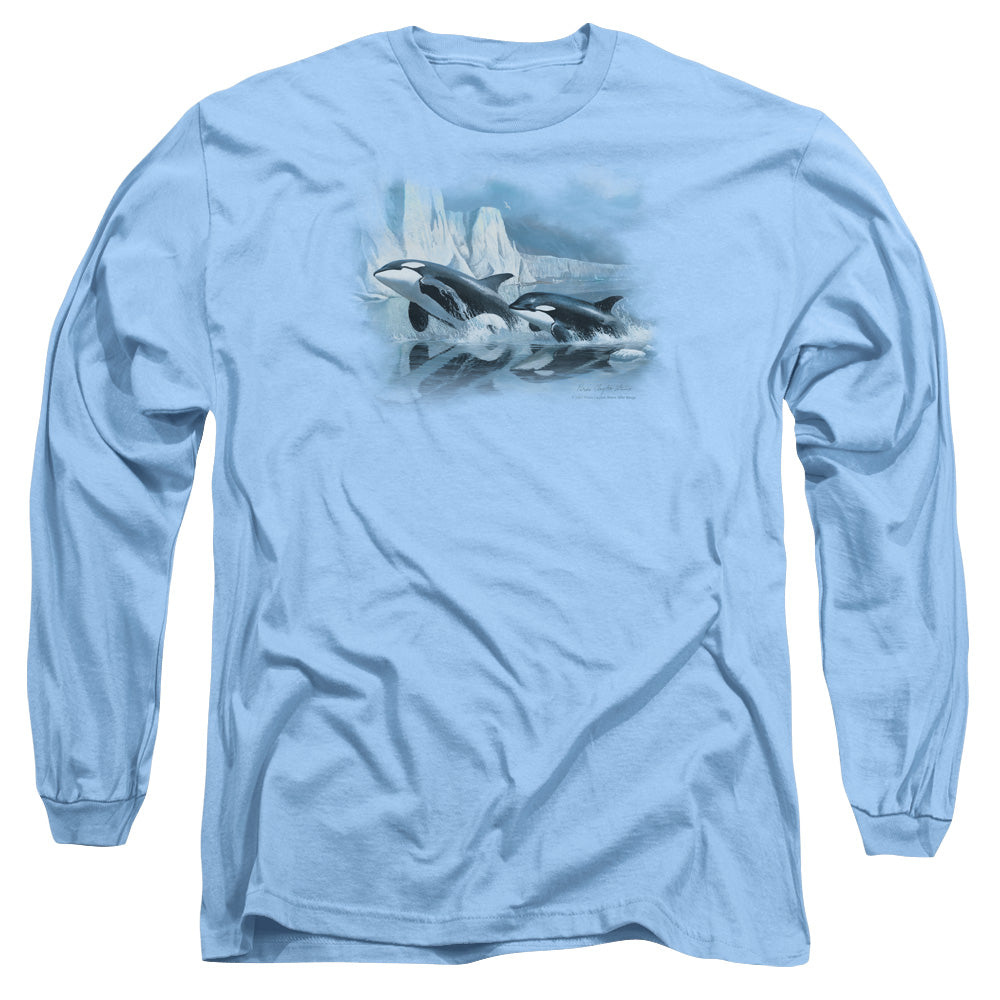 Wildlife Glaciers Edge Orcas Mens Long Sleeve Shirt Carolina Blue Officially Licensed