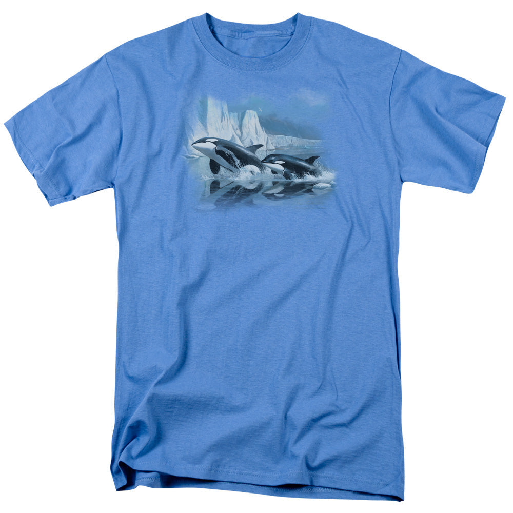 Wildlife Glaciers Edge Orcas Mens T Shirt Carolina Blue