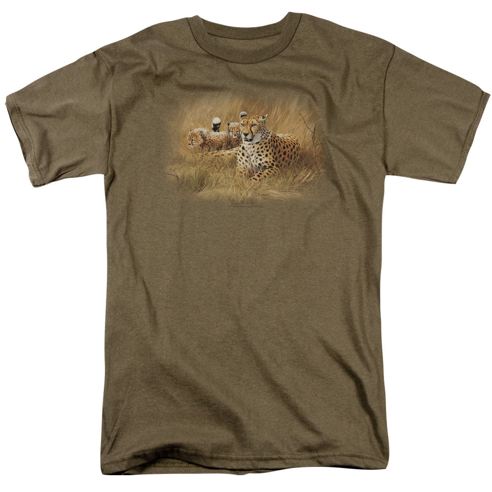 Wildlife Cheetah Family Mens T Shirt Safari Green