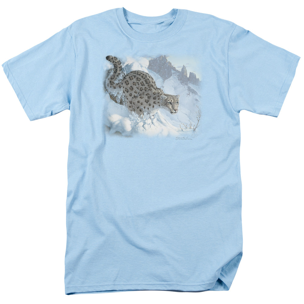 Wildlife Snow Leopard Mens T Shirt Light Blue