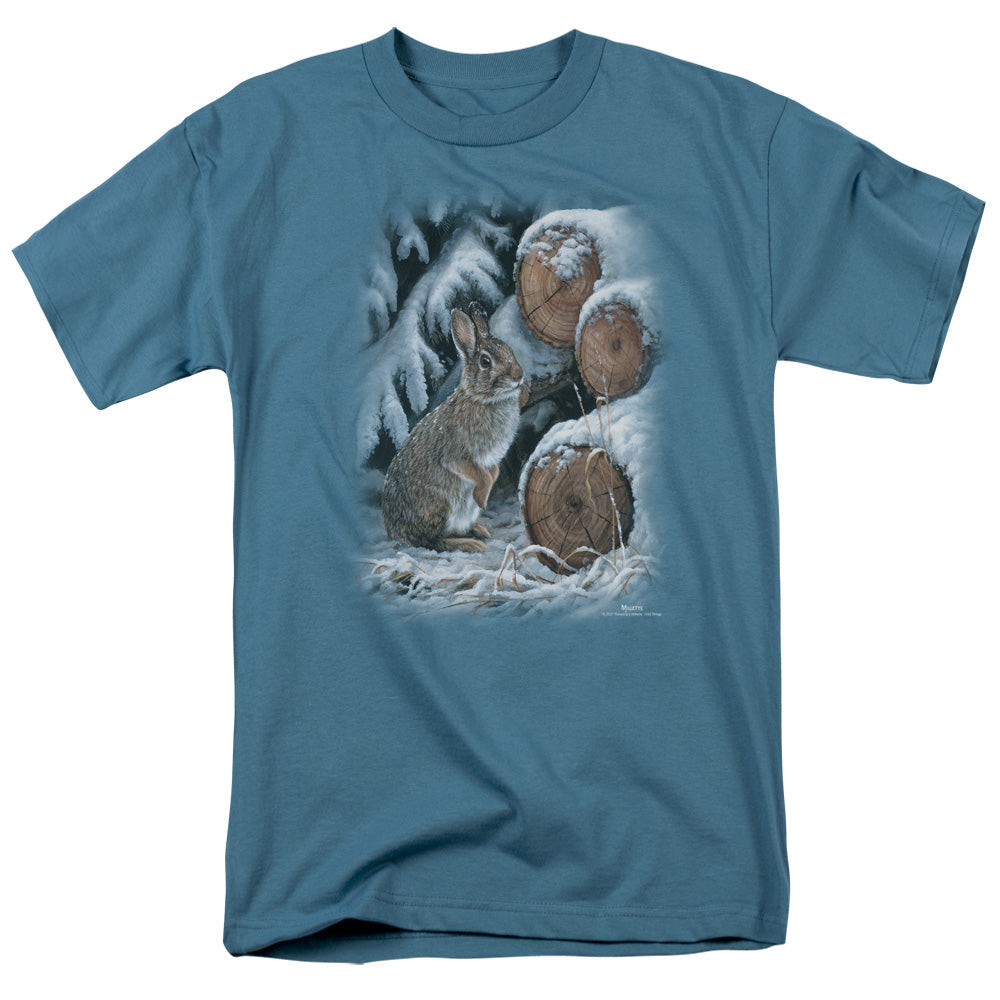 Wildlife Wood Pile Rabbit Mens T Shirt Slate