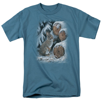 Wildlife Wood Pile Rabbit Mens T Shirt Slate