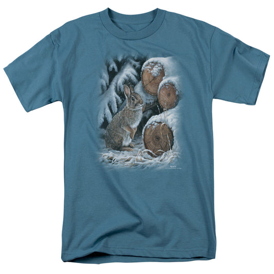 Wildlife Wood Pile Rabbit Mens T Shirt Slate