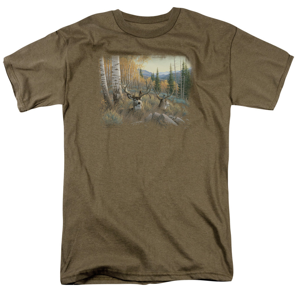 Wildlife Mule Deer Mens T Shirt Safari Green