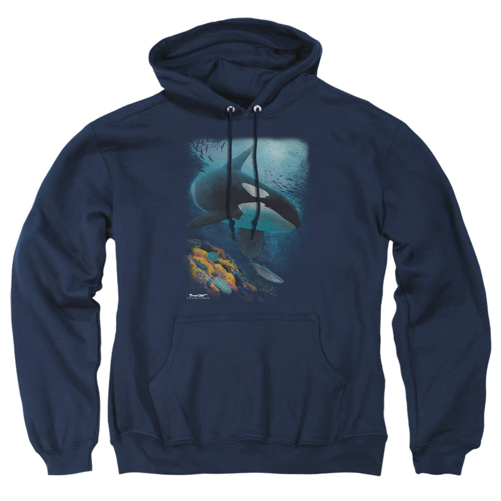 Wildlife Salmon Hunter Orca Mens Hoodie Navy