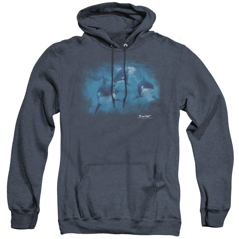 Wildlife Pod Of Orcas Heather Mens Hoodie Navy
