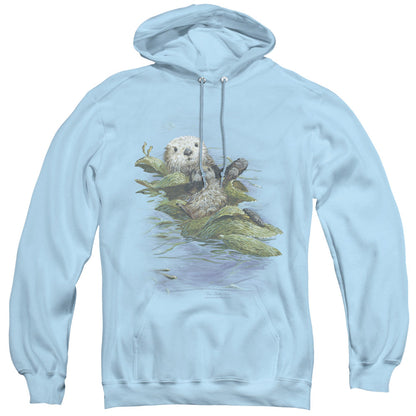 Wildlife Kelp Cradle Otters Mens Hoodie Light Blue