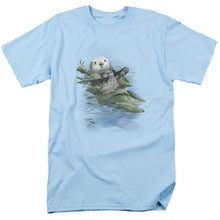 Load image into Gallery viewer, Wildlife Kelp Cradle Otters Mens T Shirt Light Blue
