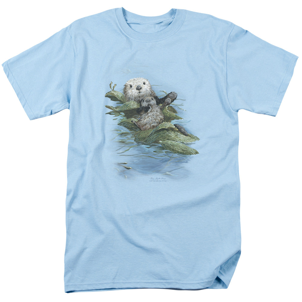 Wildlife Kelp Cradle Otters Mens T Shirt Light Blue