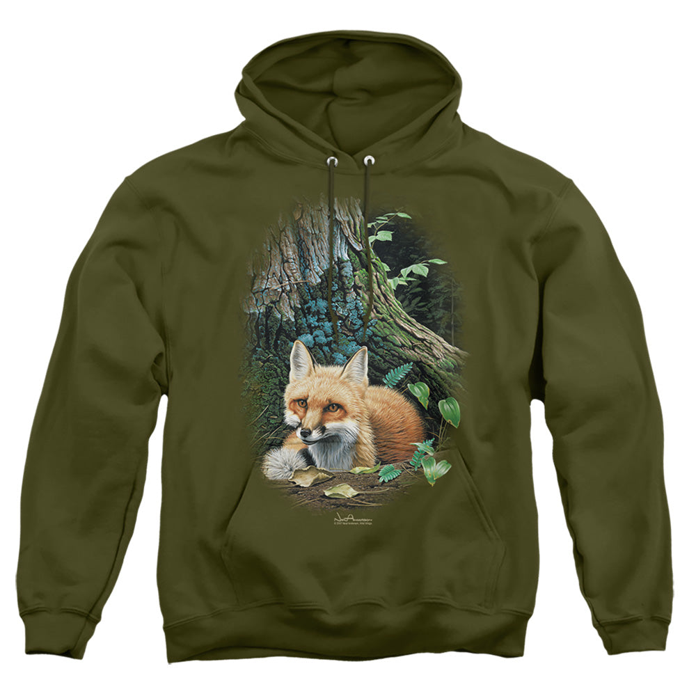 Wildlife Cozy Retreat Mens Hoodie Military Green