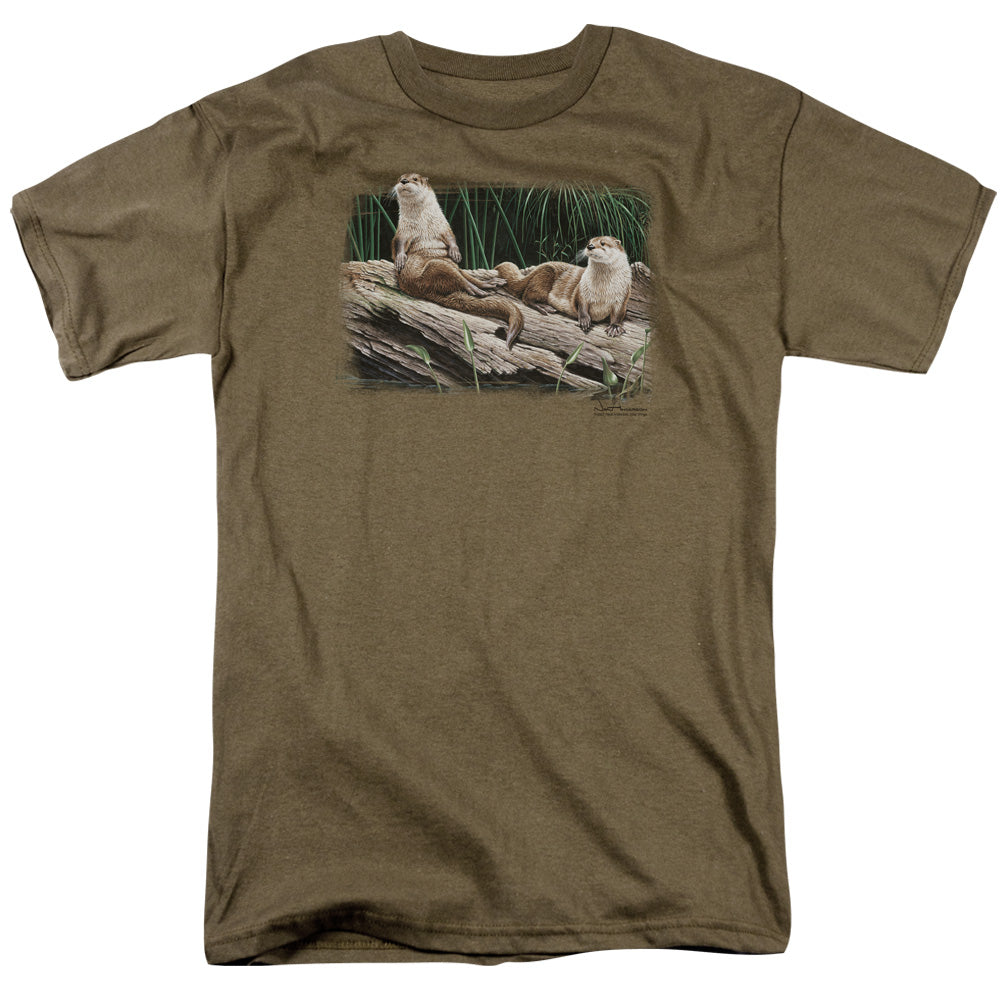 Wildlife River Otters Mens T Shirt Safari Green