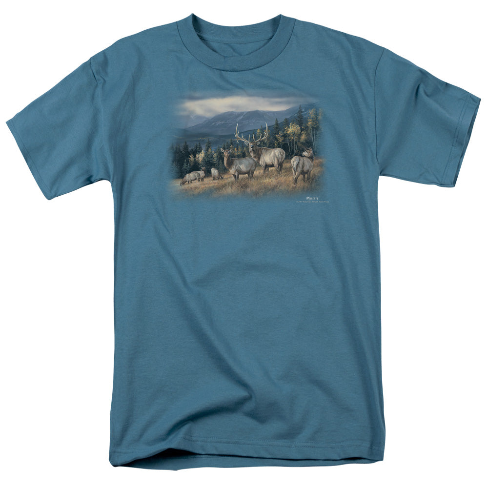 Wildlife Autumn Gold Elk Mens T Shirt Slate