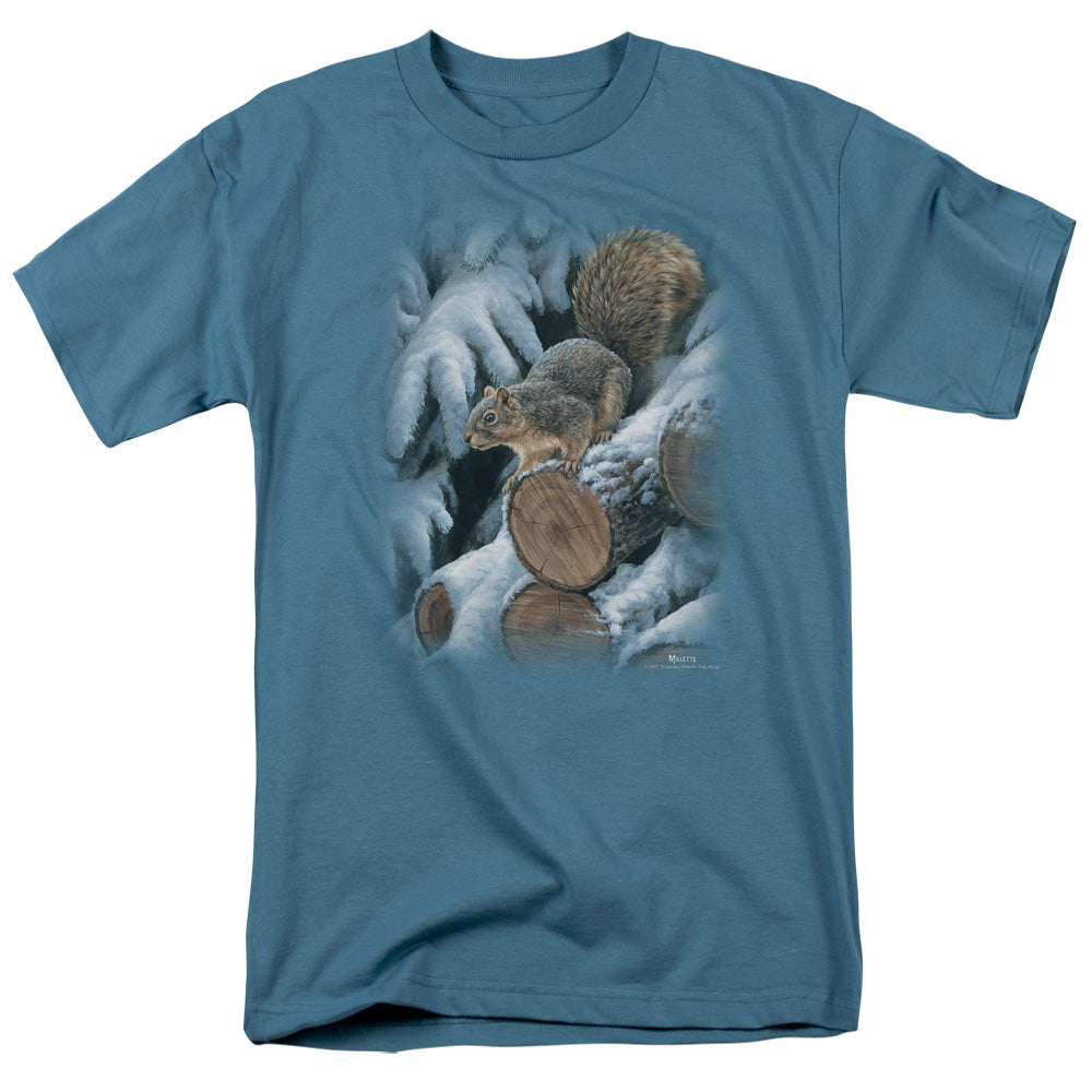 Wildlife Wood Pile Squirrel Mens T Shirt Slate