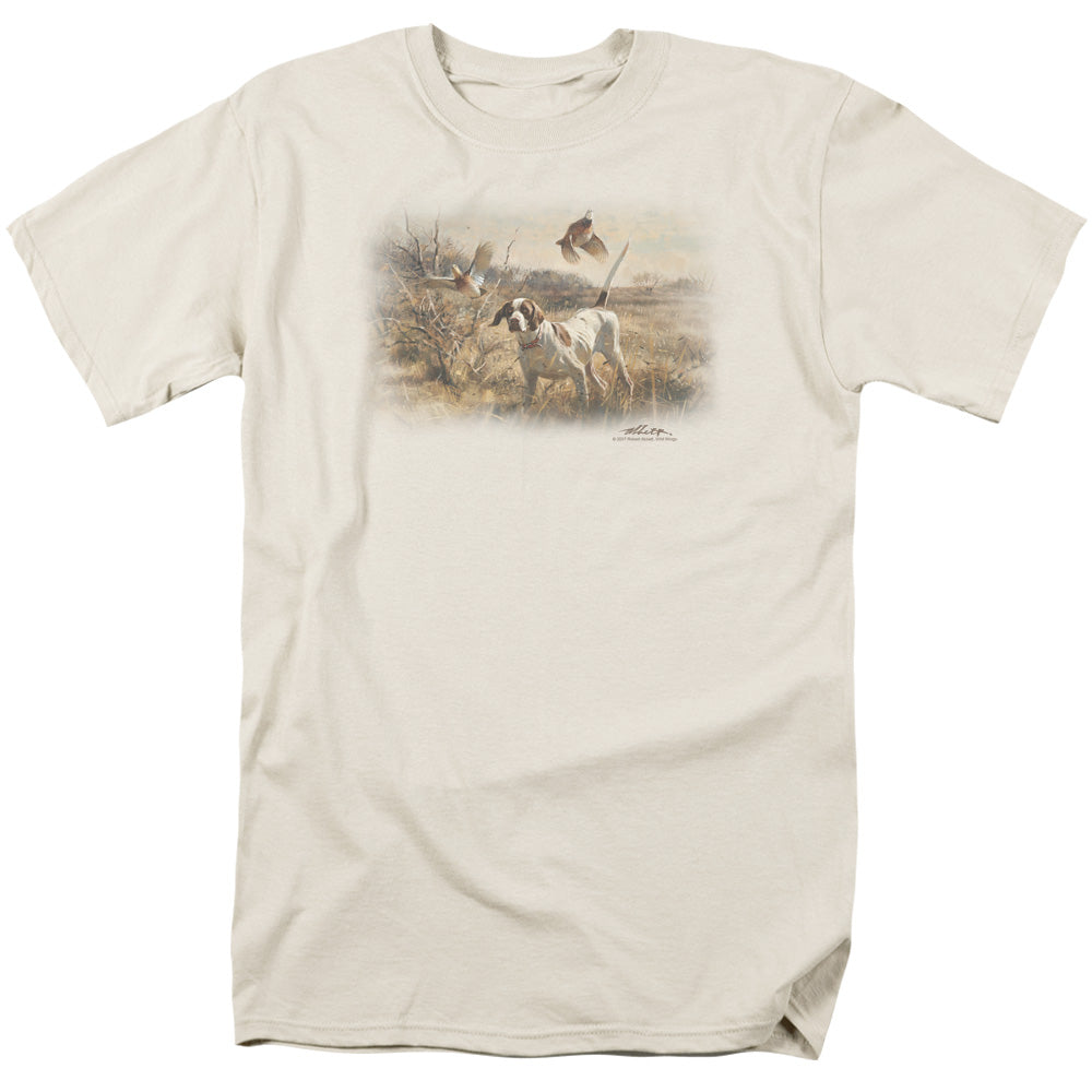 Wildlife Pointer & Bobwhite Quail Mens T Shirt Cream