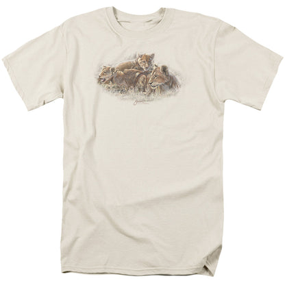 Wildlife Lion Cubs Mens T Shirt Cream