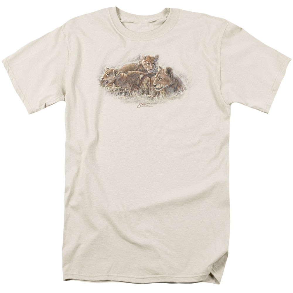 Wildlife Lion Cubs Mens T Shirt Cream