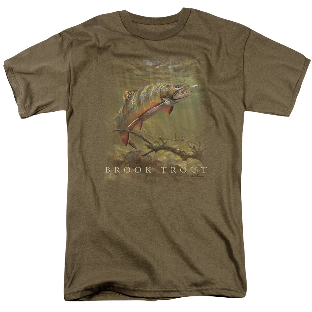 Wildlife Brook Trout Mens T Shirt Safari Green