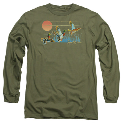 Wild Wings Three Ducks Mens Long Sleeve Shirt Military Green Officially Licensed