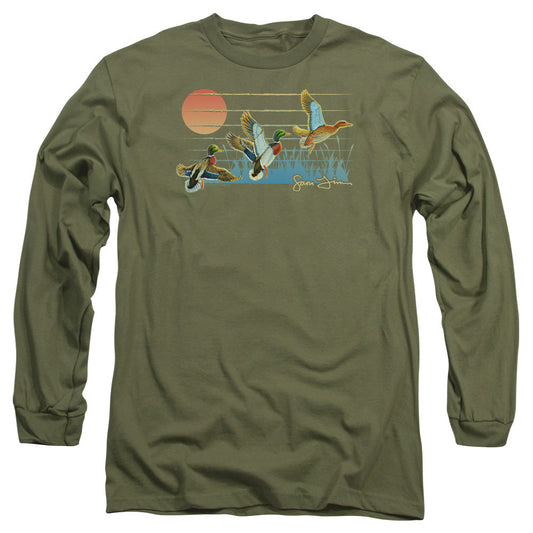 Wild Wings Three Ducks Mens Long Sleeve Shirt Military Green Officially Licensed