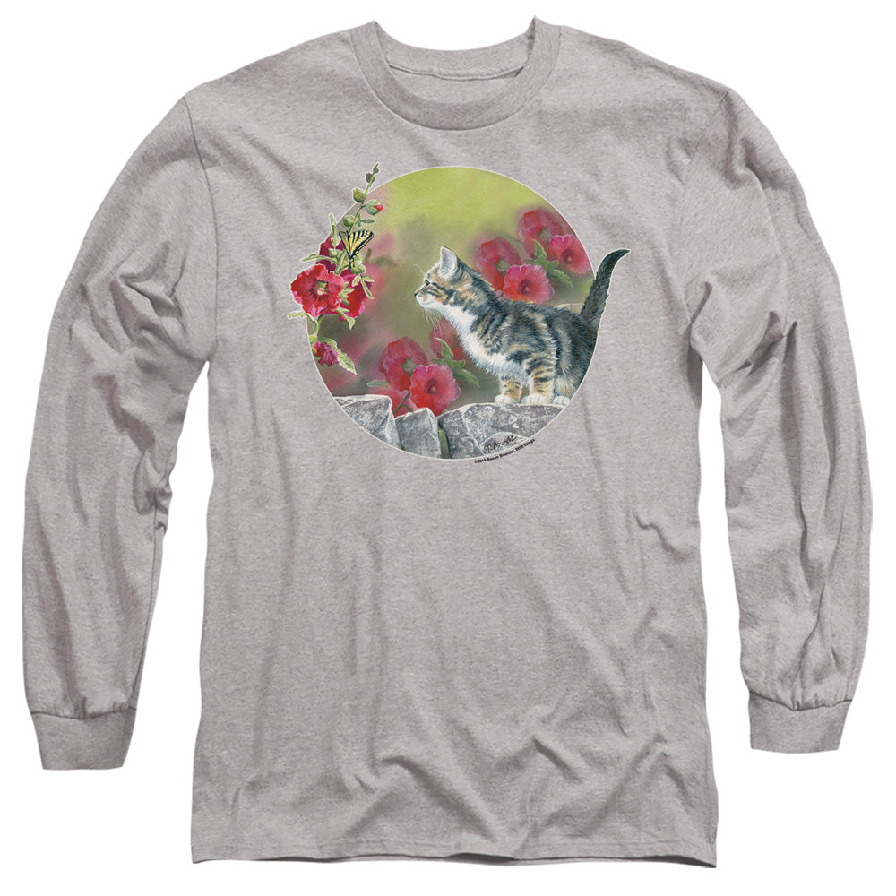 Wild Wings Kitten Flowers Mens Long Sleeve Shirt Athletic Heather Officially Licensed