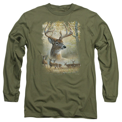 Wild Wings Bucks Mens Long Sleeve Shirt Military Green Officially Licensed