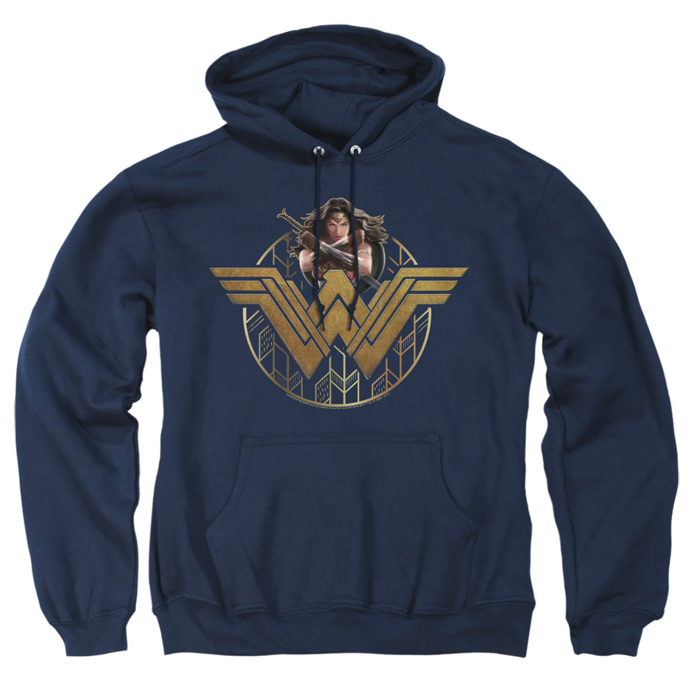 Wonder Woman Movie Power Stance And Emblem Mens Hoodie Navy