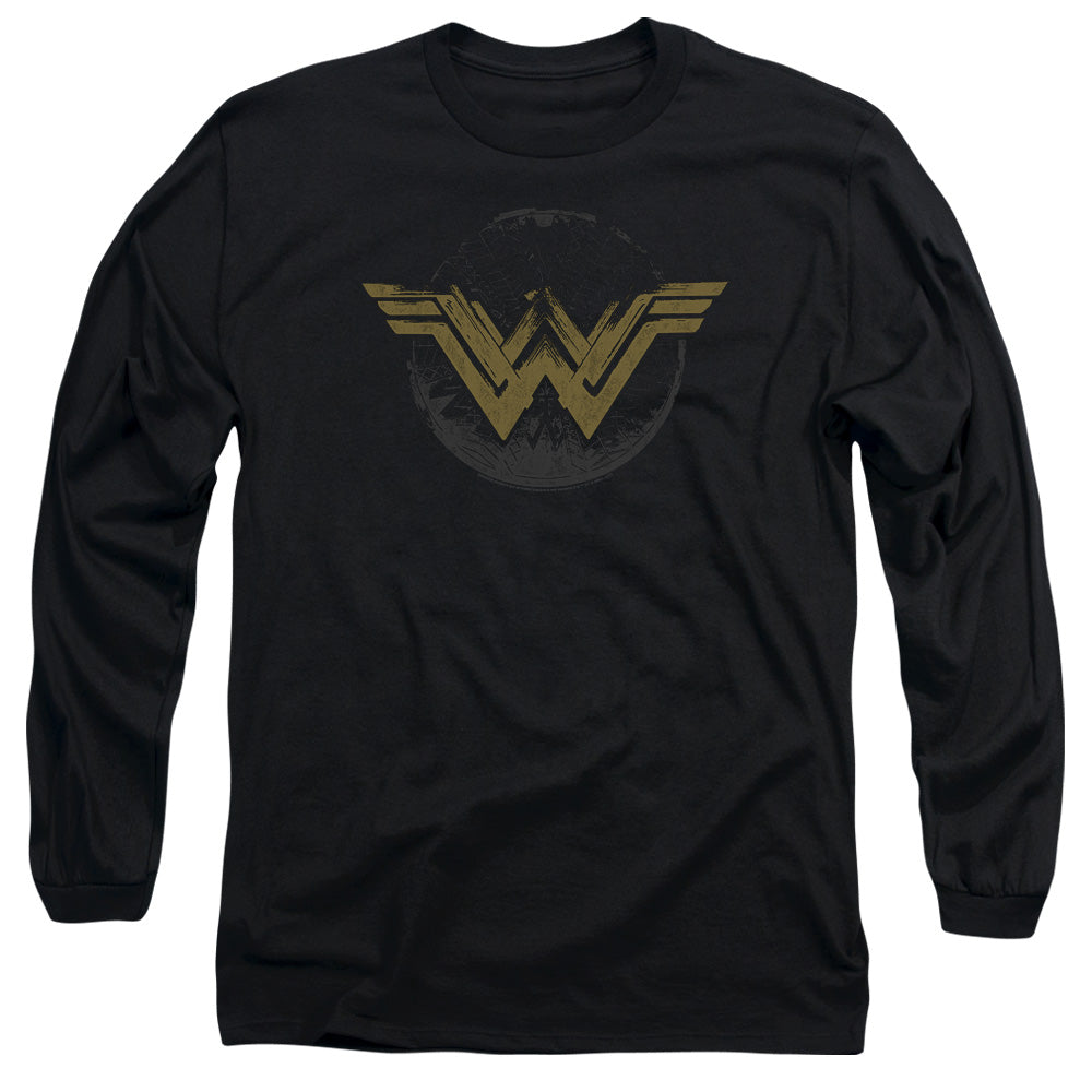 Wonder Woman Movie Distressed Logo Mens Long Sleeve Shirt Black