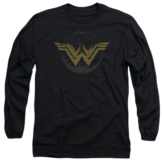 Wonder Woman Movie Distressed Logo Mens Long Sleeve Shirt Black