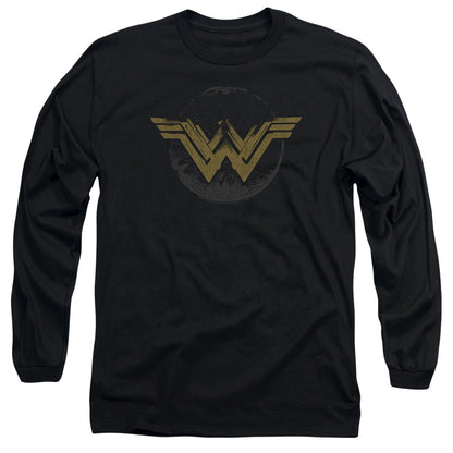 Wonder Woman Movie Distressed Logo Mens Long Sleeve Shirt Black Officially Licensed
