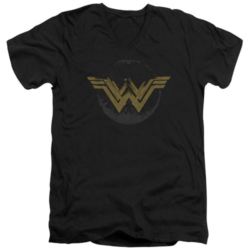 Wonder Woman Movie Distressed Logo Mens Slim Fit V-Neck T Shirt Black