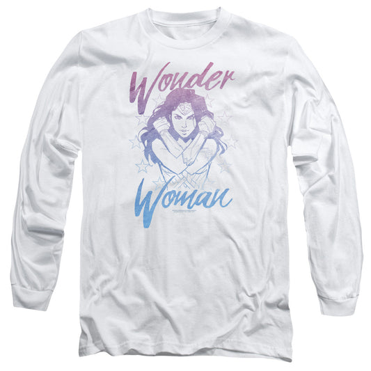 Wonder Woman Movie Retro Stance Mens Long Sleeve Shirt White
