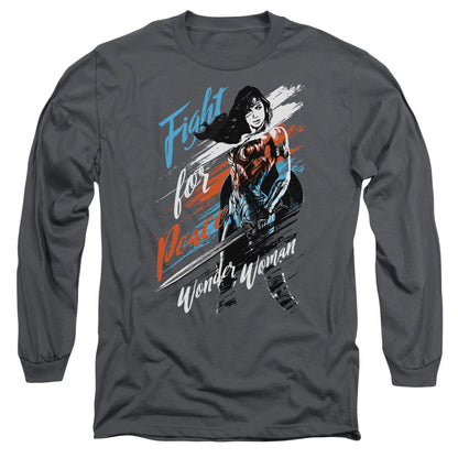 Wonder Woman Movie Fight For Peace Mens Long Sleeve Shirt Charcoal