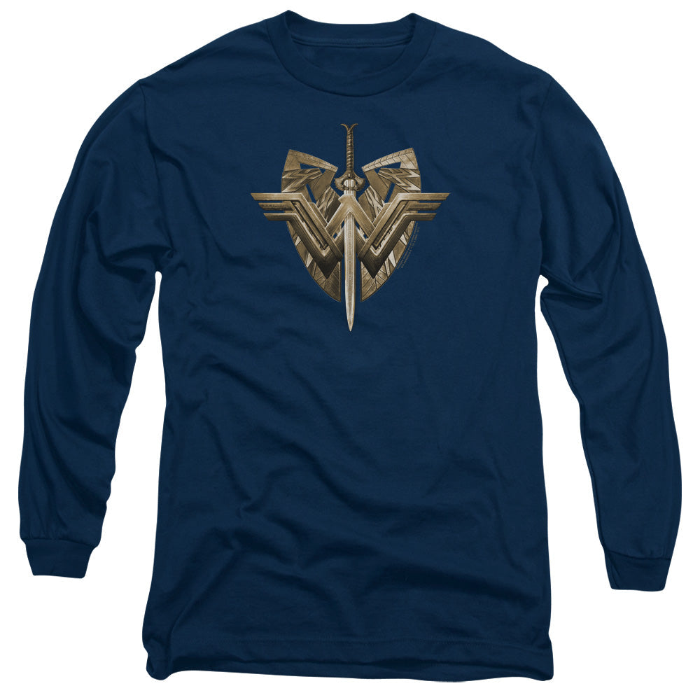 Wonder Woman Movie Sword Emblem Mens Long Sleeve Shirt Navy Blue