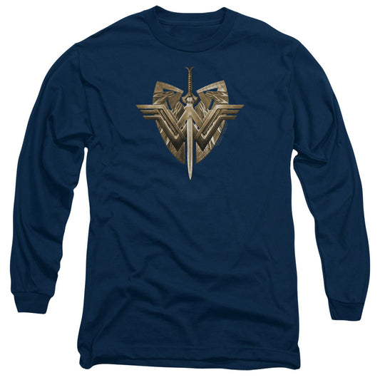 Wonder Woman Movie Sword Emblem Mens Long Sleeve Shirt Navy Blue