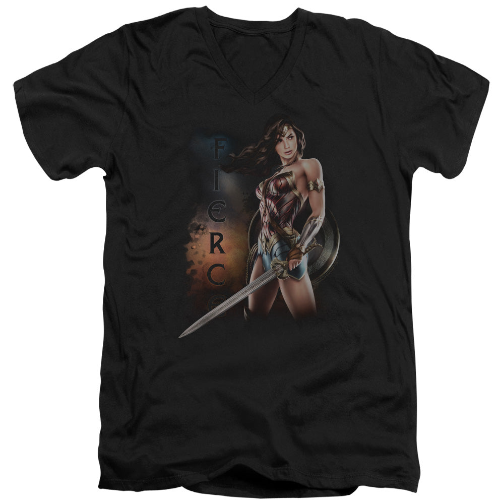 Wonder Woman Movie Fierce Mens Slim Fit V-Neck T Shirt Black