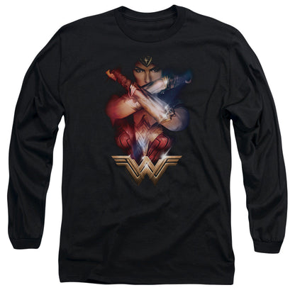 Wonder Woman Movie Arms Crossed Mens Long Sleeve Shirt Black
