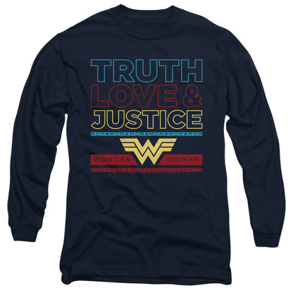 Wonder Woman 84 Truth Love Justice Mens Long Sleeve Shirt Navy Officially Licensed
