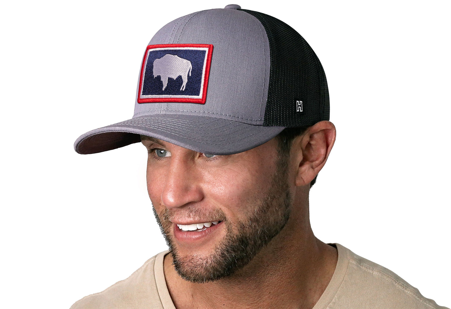 Wyoming Flag Trucker Haka Hat Gray-Black WY Snapback
