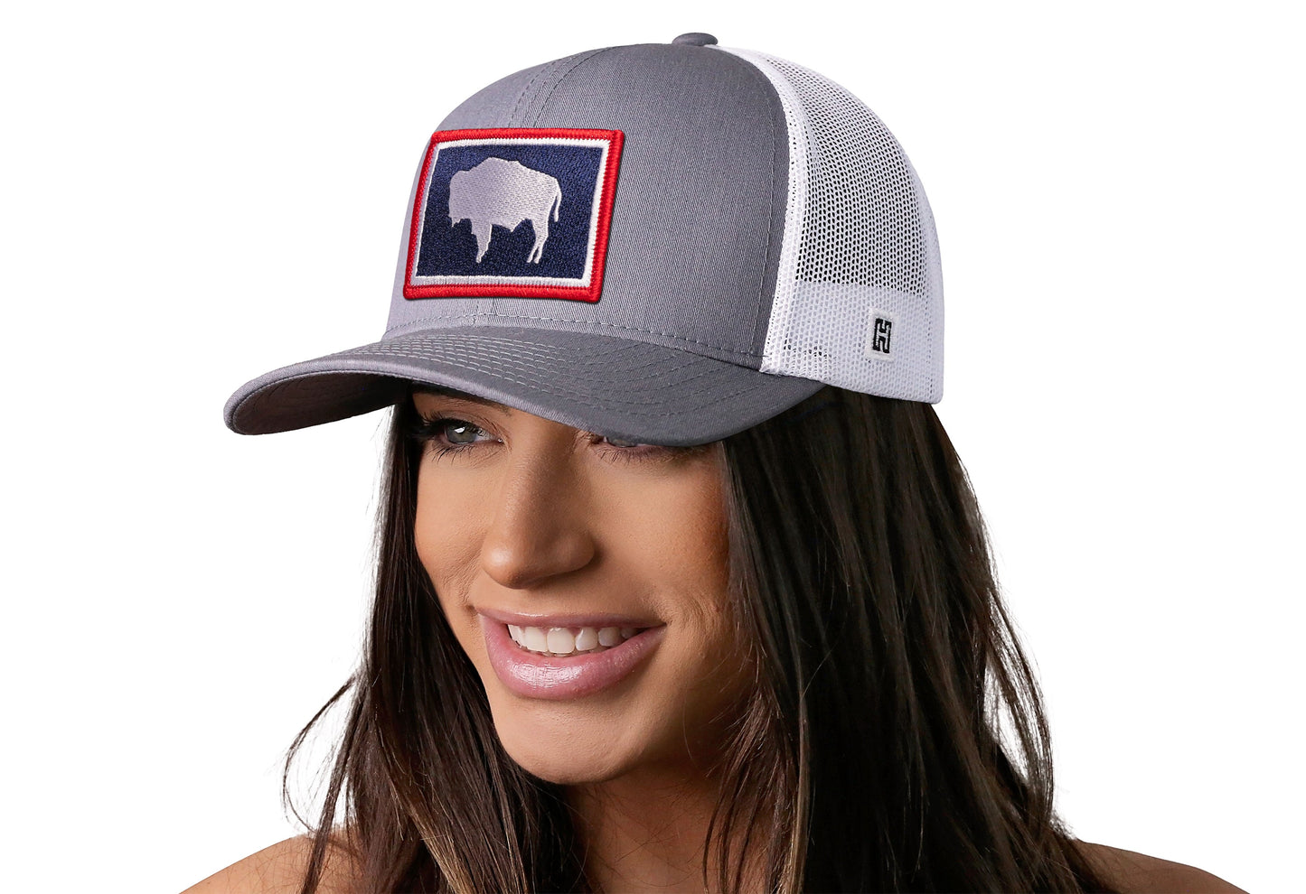 Wyoming Flag Trucker Haka Hat Gray-White WY Snapback