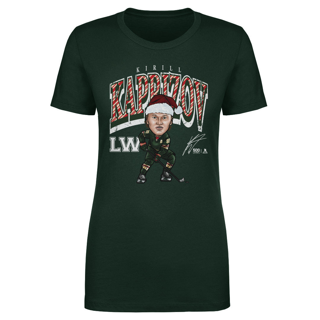 Kirill Kaprizov Minnesota Cartoon Santa Hat WHT
