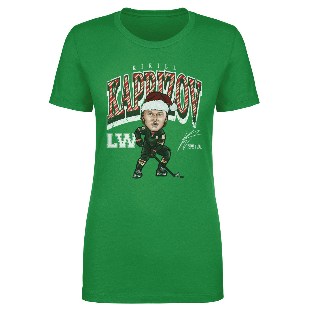 Kirill Kaprizov Minnesota Cartoon Santa Hat WHT