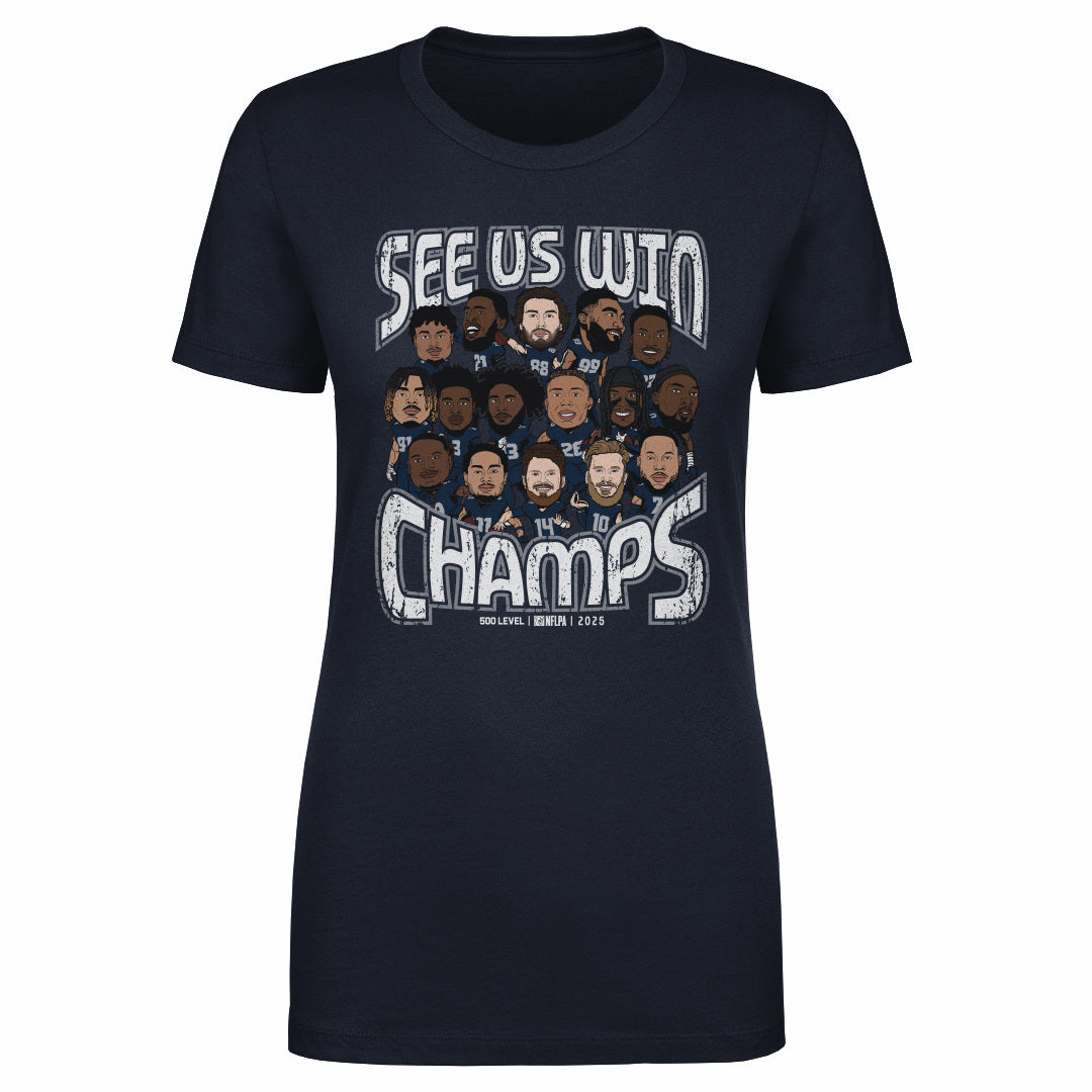 Seattle Football 2025 Champs Cartoon WHT