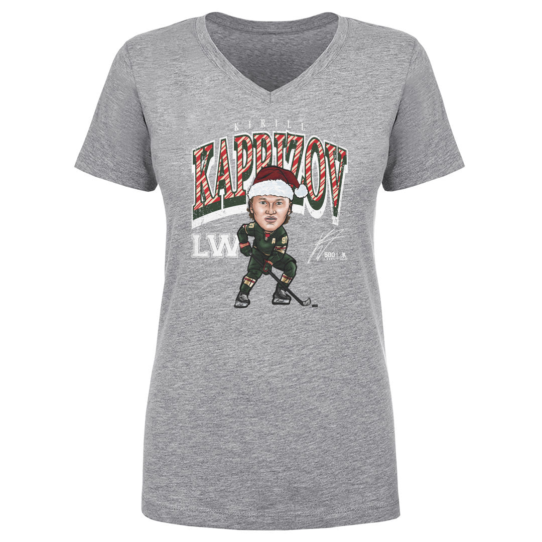 Kirill Kaprizov Minnesota Cartoon Santa Hat WHT