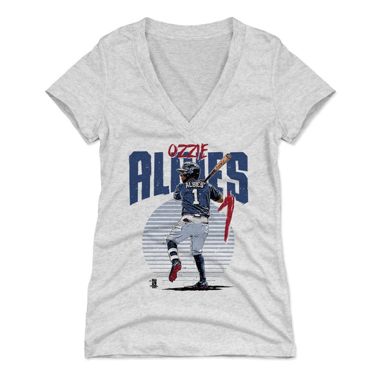Ozzie Albies Rise B Womens V-Neck T Shirt 500 Level Officially Licensed Fan Gear