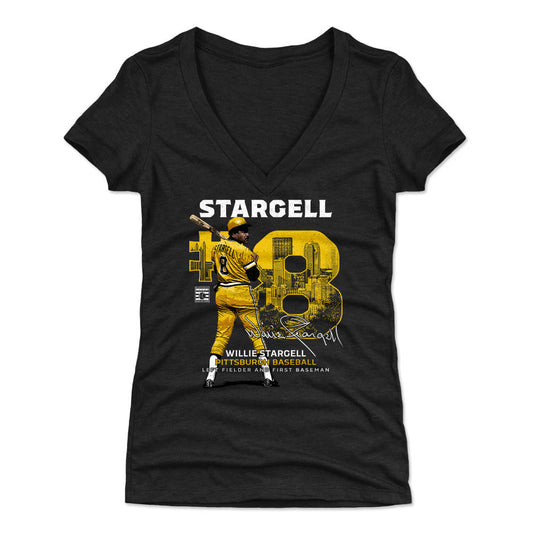 Willie Stargell Throwback Number WHT Womens V-Neck T Shirt 500 Level Officially Licensed Fan Gear