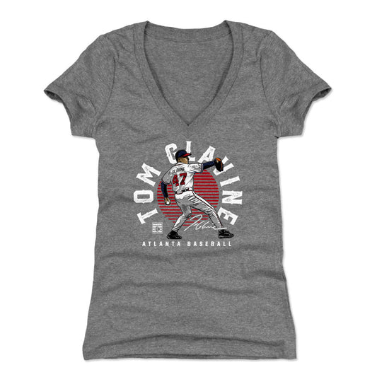 Tom Glavine Emblem WHT Womens V-Neck T Shirt 500 Level Officially Licensed Fan Gear