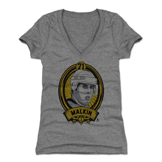 Evgeni Malkin Shield Y Womens V-Neck T Shirt 500 Level Officially Licensed Fan Gear