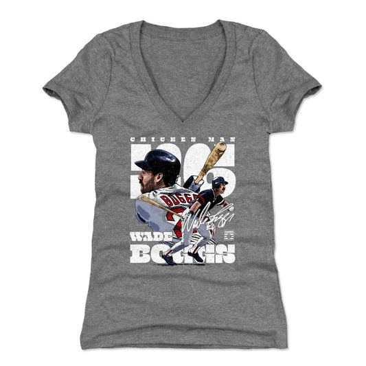 Wade Boggs Throwback Dual WHT Womens V-Neck T Shirt 500 Level Officially Licensed Fan Gear